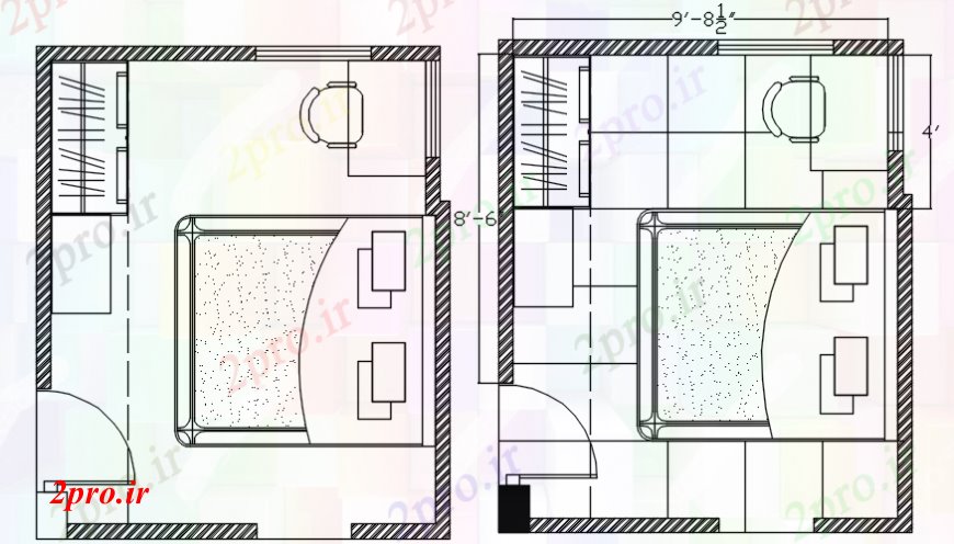 دانلود نقشه حمام مستر تخت دو نفره دو اتاق خواب طراحی های  (کد98823)