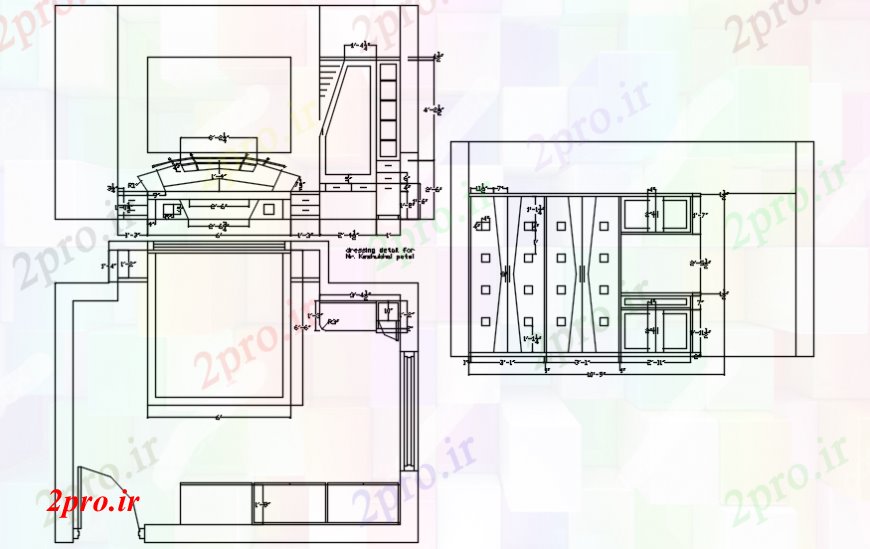 دانلود نقشه حمام مستر طراحی اتاق خواب با کمد لباس و طرحی سقف  (کد98828)