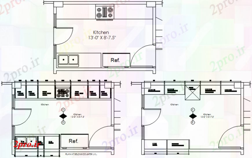 دانلود نقشه آشپزخانه آشپزخانه های متعدد بالای طرحی نظر طرحی با مبلمان  (کد98859)