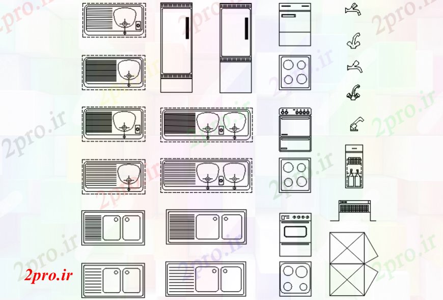 دانلود نقشه طراحی مبلمان آشپزخانه آشپزخانه چندین بلوک برنامه های کاربردی دو بعدی   (کد98873)