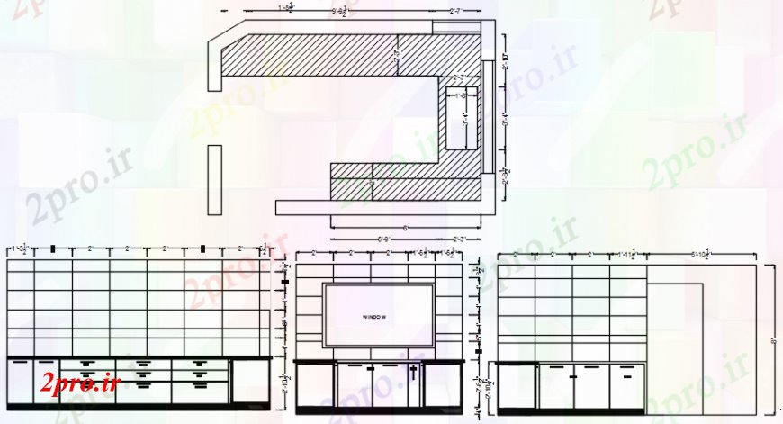 دانلود نقشه آشپزخانه آشپزخانه تمام بخش طرفه، برنامه ریزی و طراحی مبلمان جزئیات 46 در 55 متر (کد98875)
