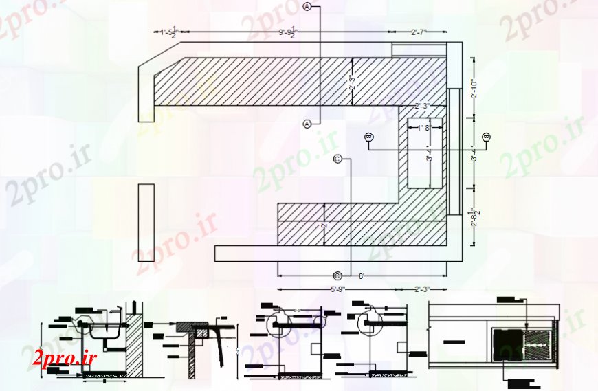 دانلود نقشه آشپزخانه آشپزخانه نصب و راه اندازی سینک آب و طرحی های 46 در 55 متر (کد98879)