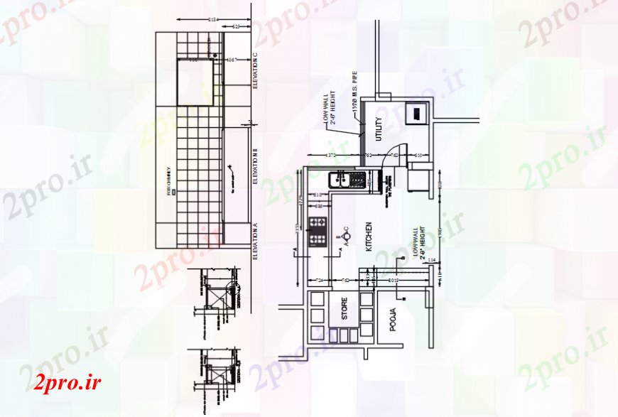 دانلود نقشه آشپزخانه خانه طراحی آشپزخانه، ساختار و مبلمان جزئیات طراحی  (کد98882)