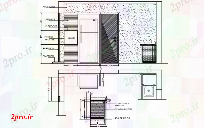 دانلود نقشه آشپزخانه بخش اصلی آشپزخانه، طرحی و جزئیات مبلمان (کد98890)