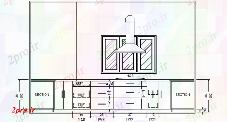 دانلود نقشه آشپزخانه آشپزخانه از قسمت جلو ویلا  (کد98906)