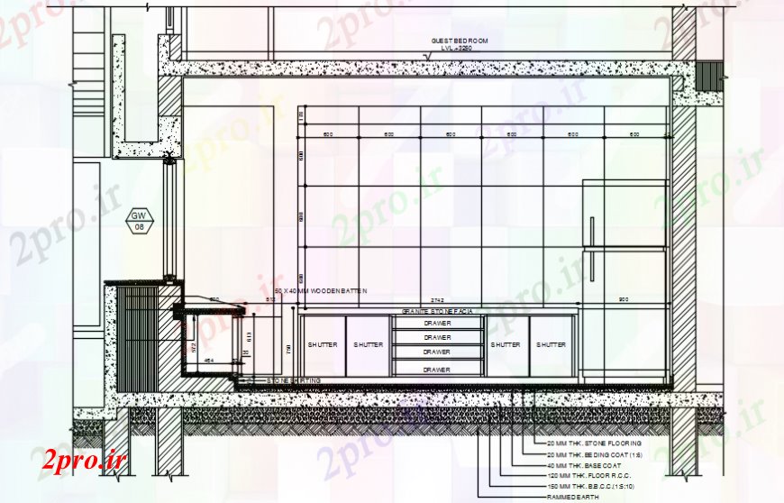 دانلود نقشه جزئیات طراحی ساخت آشپزخانه آشپزخانه پشت بخش سازنده  (کد98914)