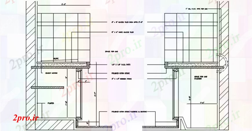 دانلود نقشه جزئیات طراحی ساخت آشپزخانه دیوار آشپزخانه بخش سازنده  (کد98931)