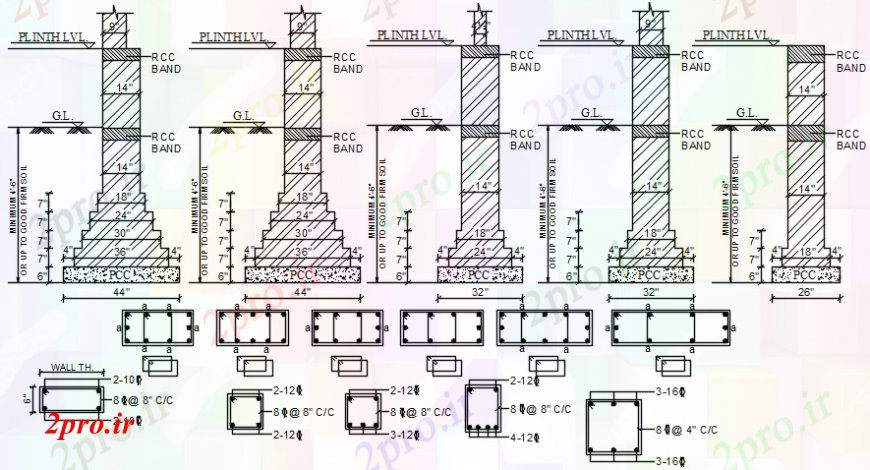 دانلود نقشه جزئیات ستون بخش ستون های متعدد و جزئیات ساخت و ساز با مبنایی  (کد98936)