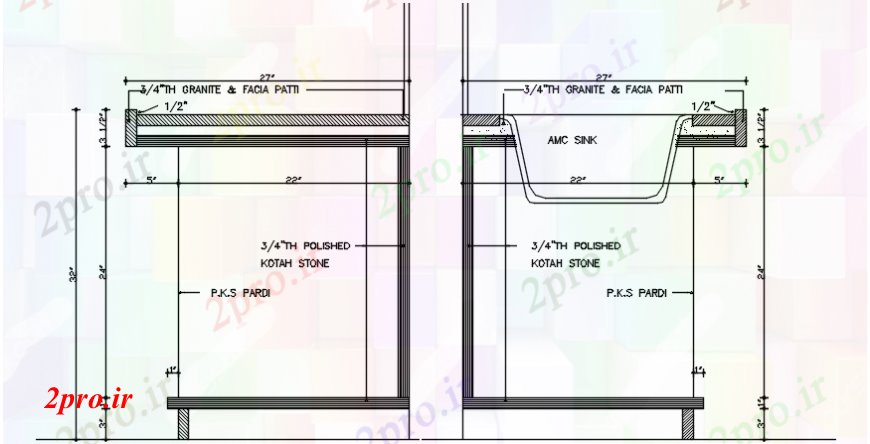 دانلود نقشه جزئیات لوله کشی بخش سینک یل و نصب و راه اندازی برای  آشپزخانه  (کد98942)