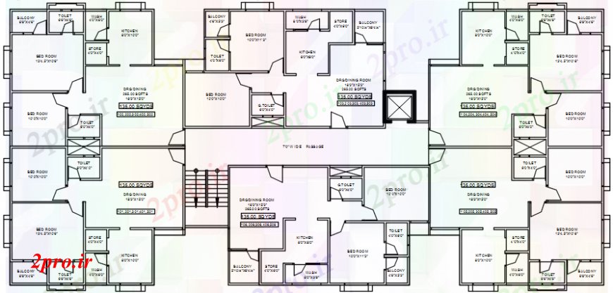 دانلود نقشه مسکونی ، ویلایی ، آپارتمان مدرن خانه بالای جزئیات 52 در 108 متر (کد98959)