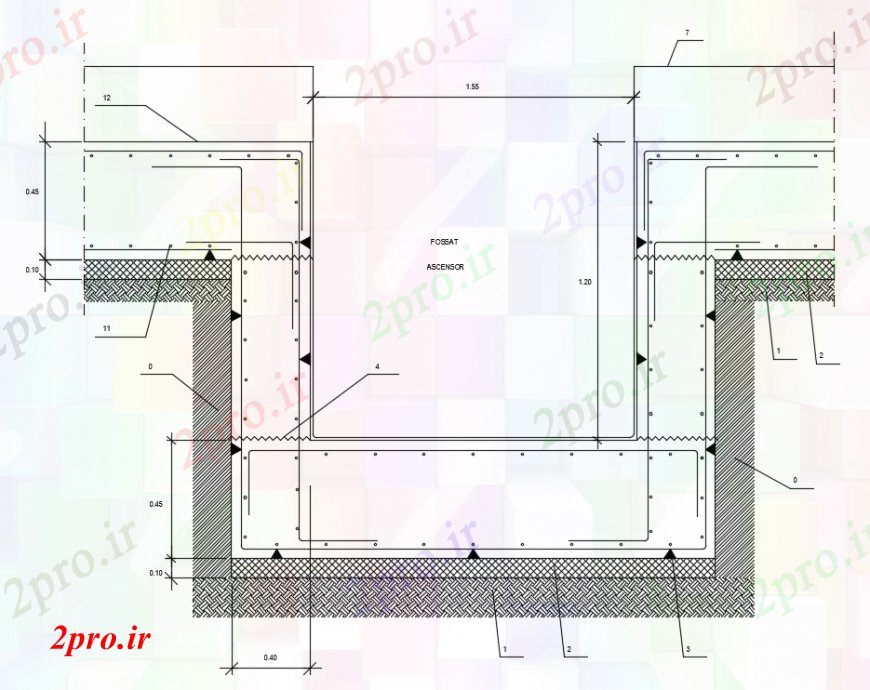 دانلود نقشه جزئیات ساخت و ساز طراحی  دو بعدی  آسانسور توخالی  بخش  اتوکد (کد98970)