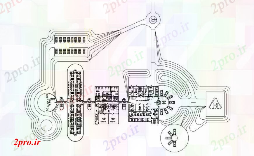 دانلود نقشه بیمارستان - درمانگاه - کلینیک جزئیاتطراحی های بیمارستان ساخت 50 در 105 متر (کد98984)