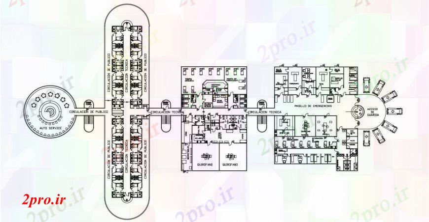 دانلود نقشه بیمارستان -  درمانگاه -  کلینیک  دو بعدی  ساخت بیمارستان طبقه واحد طرح (کد98985)