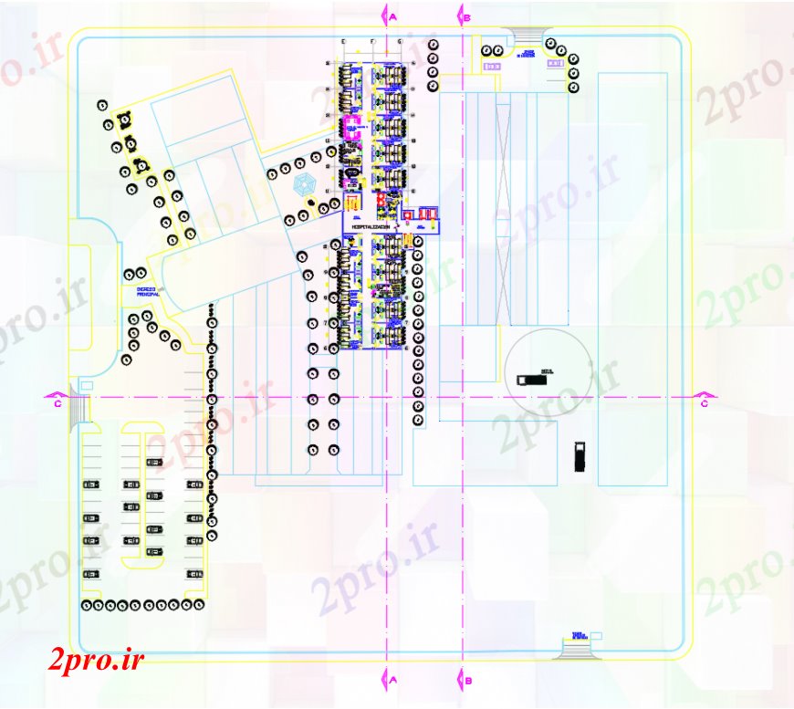 دانلود نقشه بیمارستان -  درمانگاه -  کلینیک طراحی  دو بعدی  از باغ  بیمارستان   (کد98998)