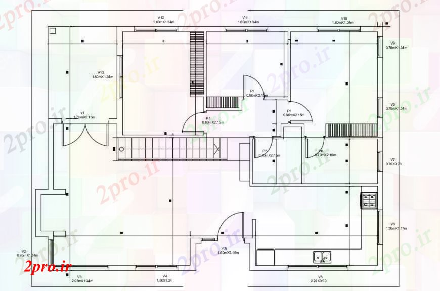 دانلود نقشه مسکونی  ، ویلایی ، آپارتمان  طرحی طبقه  از جزئیات طرحی خانه دو بعدی  (کد99032)