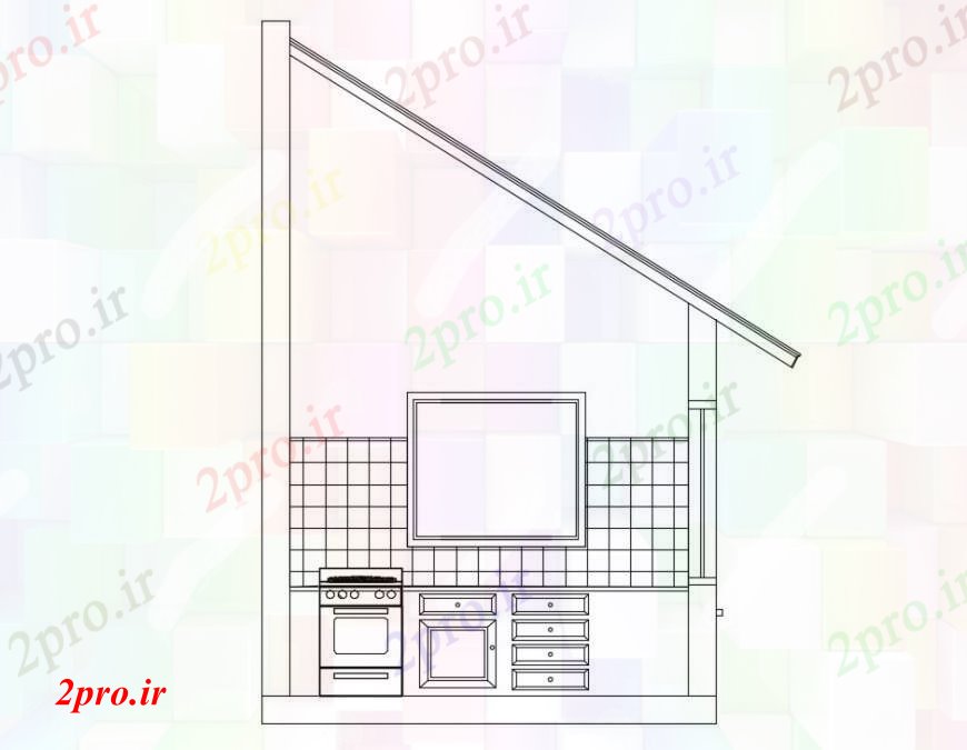 دانلود نقشه جزئیات طراحی ساخت آشپزخانه نقشه های از نما آشپزخانه دو بعدی 9 در 12 متر (کد99039)