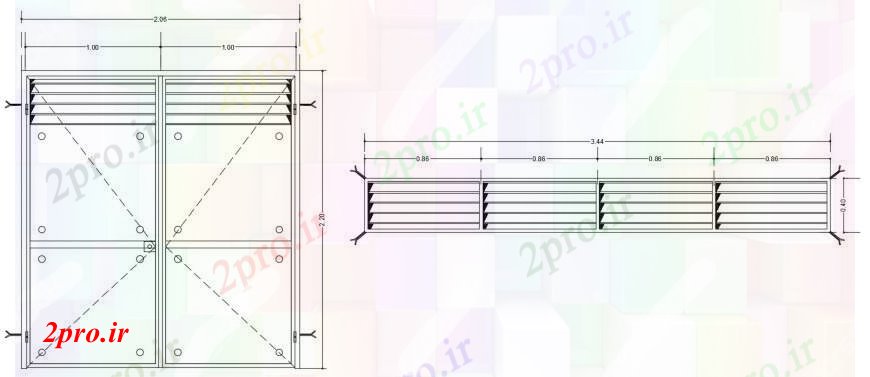 دانلود نقشه جزئیات طراحی در و پنجره  تهویه سایبان جزئیات  دو بعدی  طرحی و نما (کد99091)