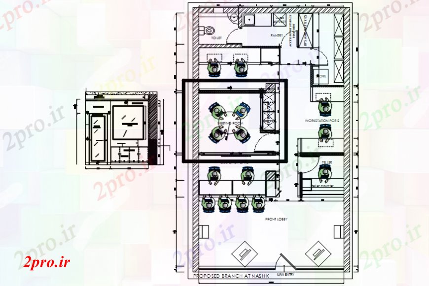 دانلود نقشه جزئیات و طراحی داخلی دفتر نشست طرحی چیدمان اتاق با مبلمان 24 در 43 متر (کد99169)