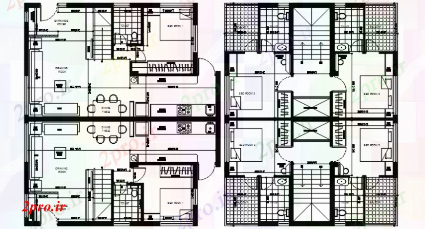 دانلود نقشه مسکونی  ، ویلایی ، آپارتمان  طراحی طبقه خانه مسکونی با مبلمان  (کد99202)