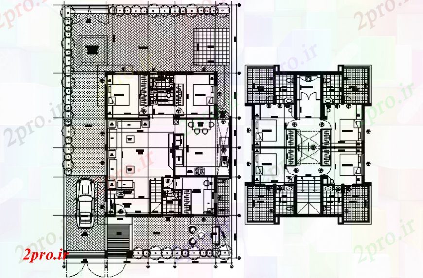 دانلود نقشه مسکونی  ، ویلایی ، آپارتمان  زمین و اولین طرحی توزیع طبقه مسکونی خانواده خانه تنها (کد99207)