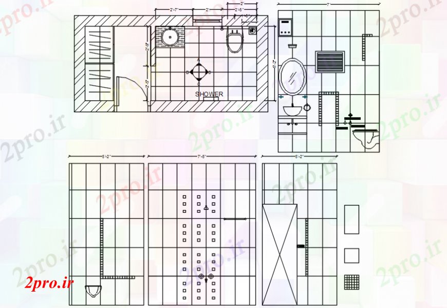 دانلود نقشه حمام مستر حمام نما ویلا، بخش و طراحی جزئیات  (کد99216)