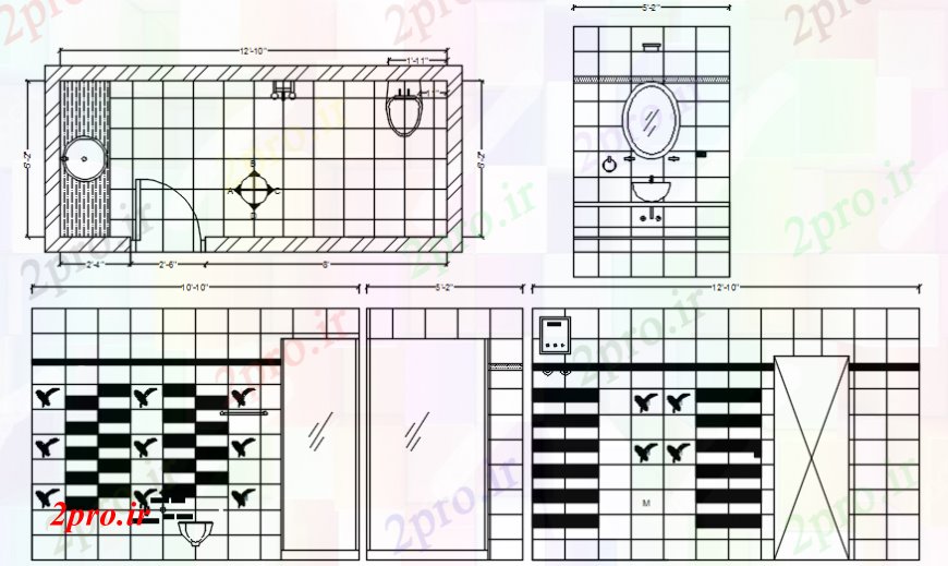 دانلود نقشه حمام مستر نما توالت مدرن، بخش و طرحی های (کد99218)