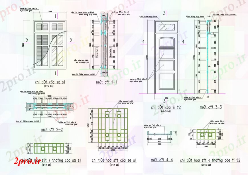 دانلود نقشه جزئیات طراحی در و پنجره  جزئیات درب در بخش و نمای طراحی (کد99247)