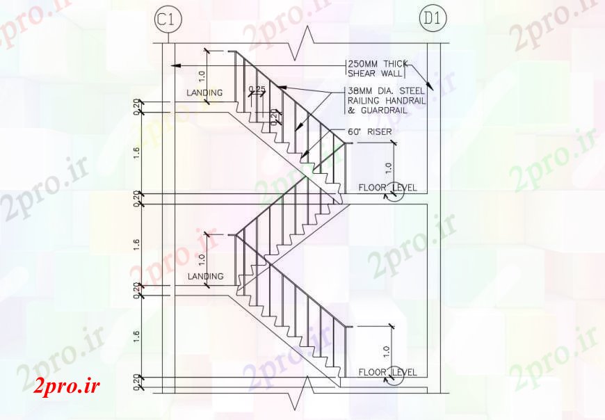 دانلود نقشه جزئیات پله و راه پله    دو بعدی   و ساخت و ساز راه پله اتوکد (کد99306)