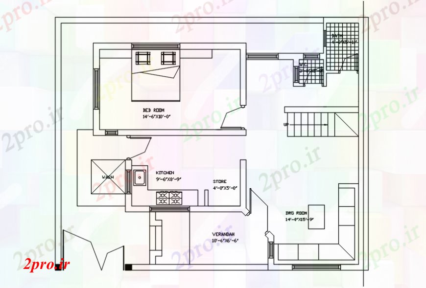 دانلود نقشه مسکونی  ، ویلایی ، آپارتمان  خانه ساده با یک اتاق خواب طراحی های  (کد99318)