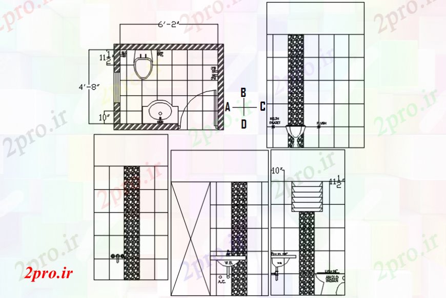 دانلود نقشه حمام مستر حمام House تمام بخش و طرحی های  طرفه جزئیات طراحی  (کد99324)