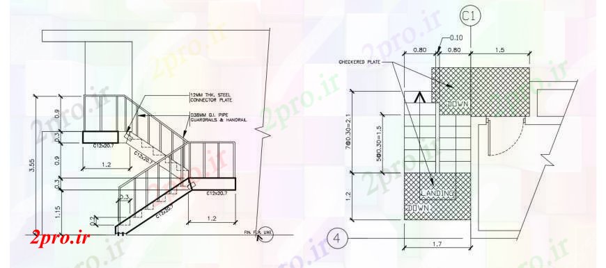 دانلود نقشه جزئیات پله و راه پله   طرحی و نما طراحی جزئیات راه پله  دو بعدی  (کد99327)