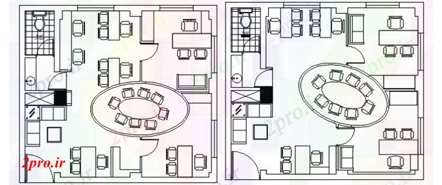 دانلود نقشه ساختمان اداری - تجاری - صنعتی طراحی دفاتر محلی کوچک با مبلمان 7 در 8 متر (کد99341)