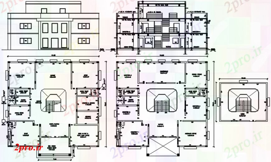 دانلود نقشه کارخانه صنعتی  ، کارگاه دفتر کارخانه ساخت نما، بخش و طرحی طبقه  (کد99357)