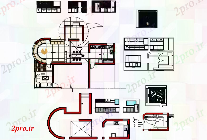 دانلود نقشه اتاق نشیمن  ، حال ، پذیرایی طراحی داخلی طراحی خانه مدرن (کد99382)
