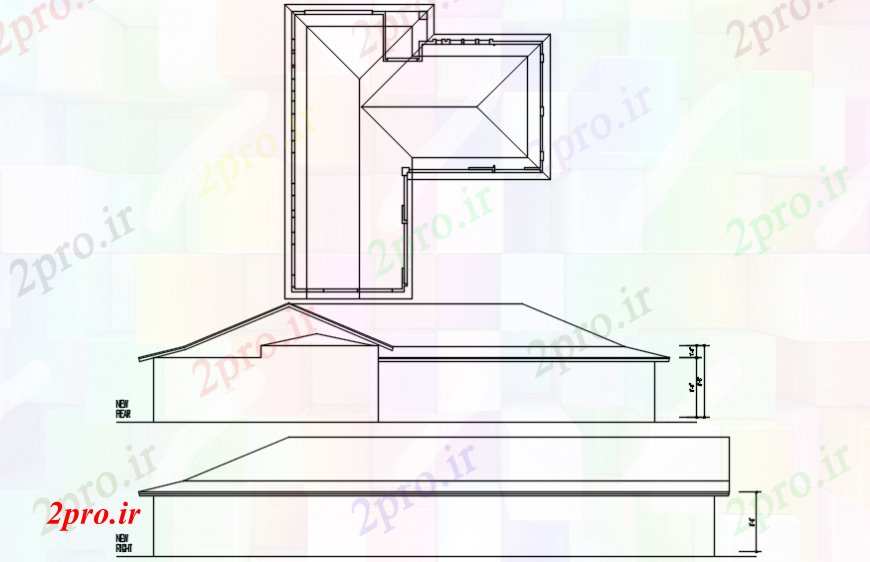 دانلود نقشه مسکونی  ، ویلایی ، آپارتمان  عقب و نما سمت ر خانه ای با سقف ساختار  (کد99396)