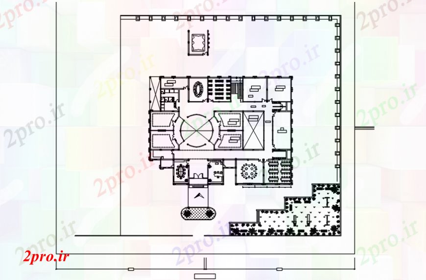 دانلود نقشه ساختمان اداری - تجاری - صنعتی بنیاد دفتر طبقه همکف طرح 32 در 47 متر (کد99400)