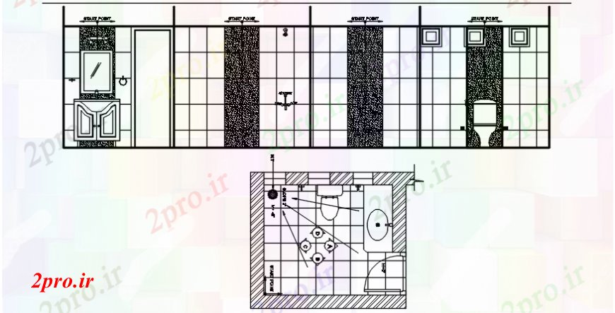 دانلود نقشه حمام مستر توالت با بخش حمام، طرحی و نصب و راه اندازی جزئیات (کد99417)