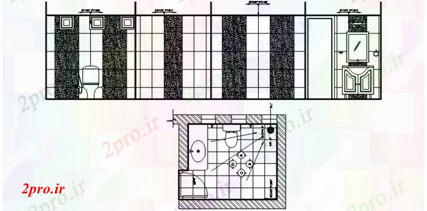 دانلود نقشه حمام مستر اصلی بالا بخش، برنامه ریزی و نصب و راه اندازی جزئیات توالت (کد99418)