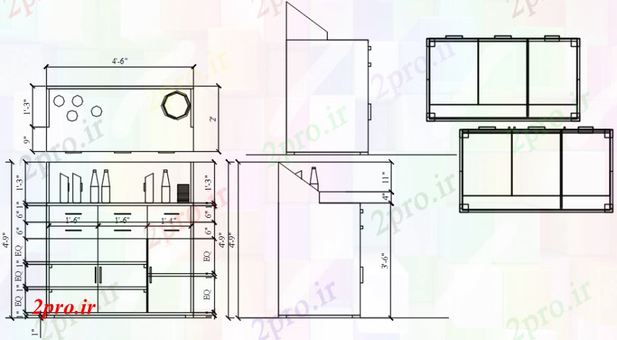 دانلود نقشه بلوک مبلمان کابینت چوبی برای  فروشگاه طراحی جزئیات  (کد99448)