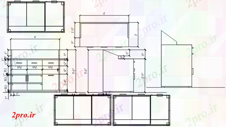 دانلود نقشه بلوک مبلمان خلاق طولانی نما کابینت چوبی طراحی جزئیات  (کد99450)