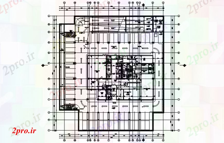 دانلود نقشه ساختمان اداری - تجاری - صنعتی طرحی طبقه زیرزمین طراحی جزئیات اداری کم 25 در 38 متر (کد99484)