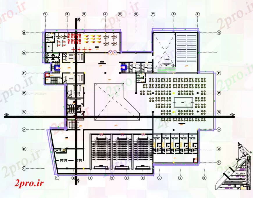 دانلود نقشه هایپر مارکت - مرکز خرید - فروشگاه طراحیاز سطح زمین خرید مرکز خودکار 55 در 60 متر (کد99541)