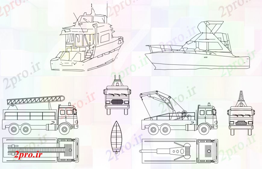 دانلود نقشه بلوک وسایل نقلیه  سایبان جزئیات از اتومبیل های لوکس و کامیون و کشتی (کد99568)