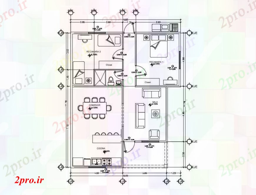 دانلود نقشه مسکونی  ، ویلایی ، آپارتمان   طراحی طرحی طبقه از خانه دو بعدی    اتوکد  (کد99607)