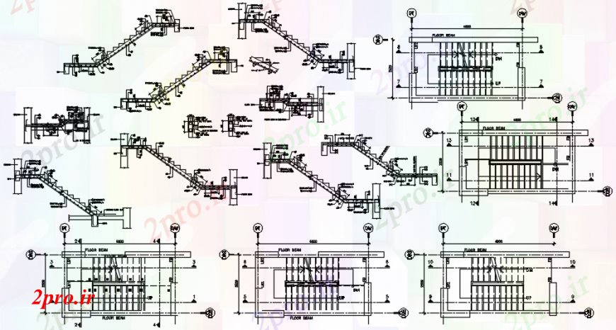 دانلود نقشه جزئیات پله و راه پله   راه پله های ساختمان بخش، ساختار و ساخت و ساز جزئیات (کد99662)