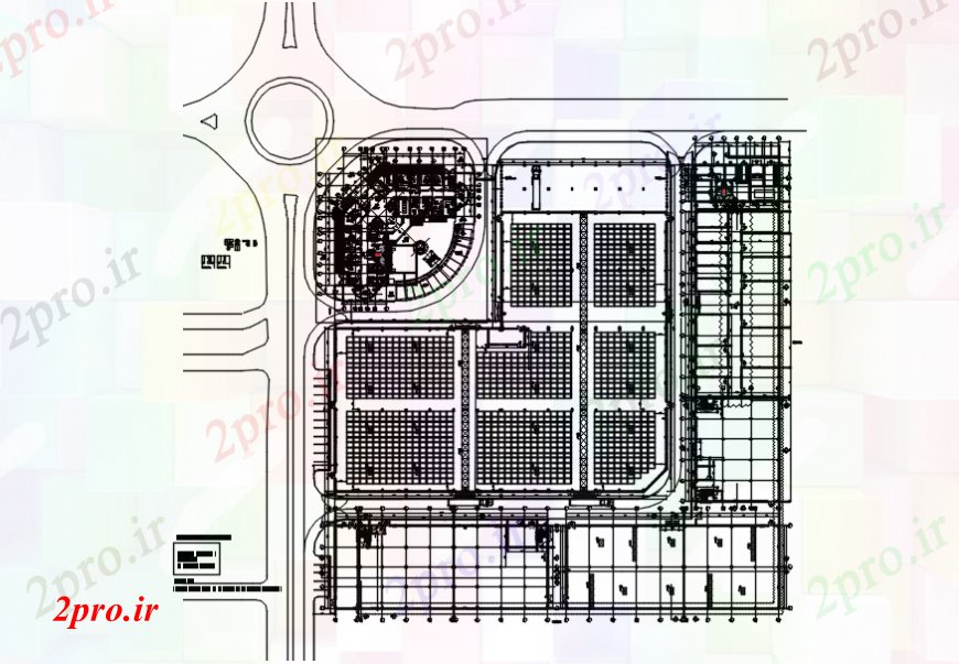 دانلود نقشه ساختمان اداری - تجاری - صنعتی طرحی دفتر سایت طرحی از بالای صفحه 38 در 43 متر (کد99677)