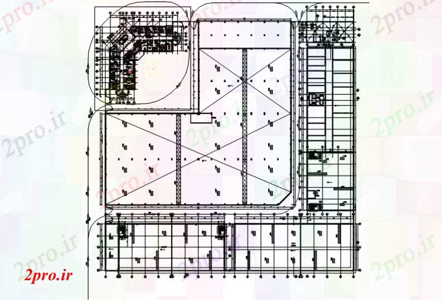 دانلود نقشه ساختمان اداری - تجاری - صنعتی پروژه دفتر شرکت 38 در 43 متر (کد99680)
