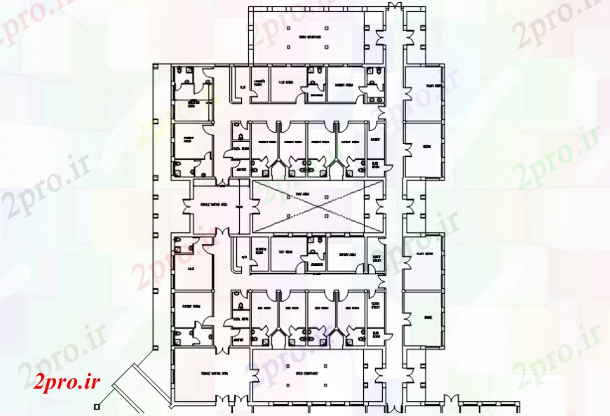 دانلود نقشه بیمارستان - درمانگاه - کلینیک بیمارستان طرحی بندی طرحی 34 در 43 متر (کد99712)