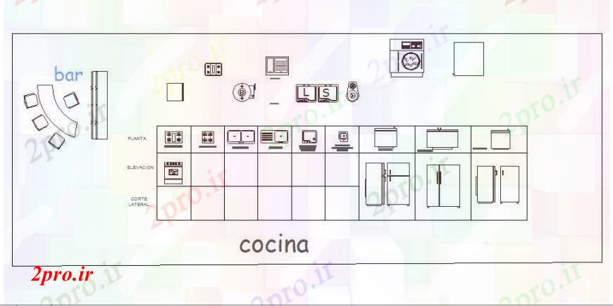 دانلود نقشه طراحی مبلمان آشپزخانه آشپزخانه و تجهیزات بلوک  (کد99769)