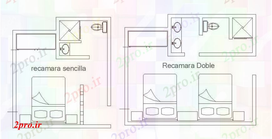 دانلود نقشه حمام مستر تنها و برنامه های اتاق خواب تخت خواب دو نفره  (کد99781)